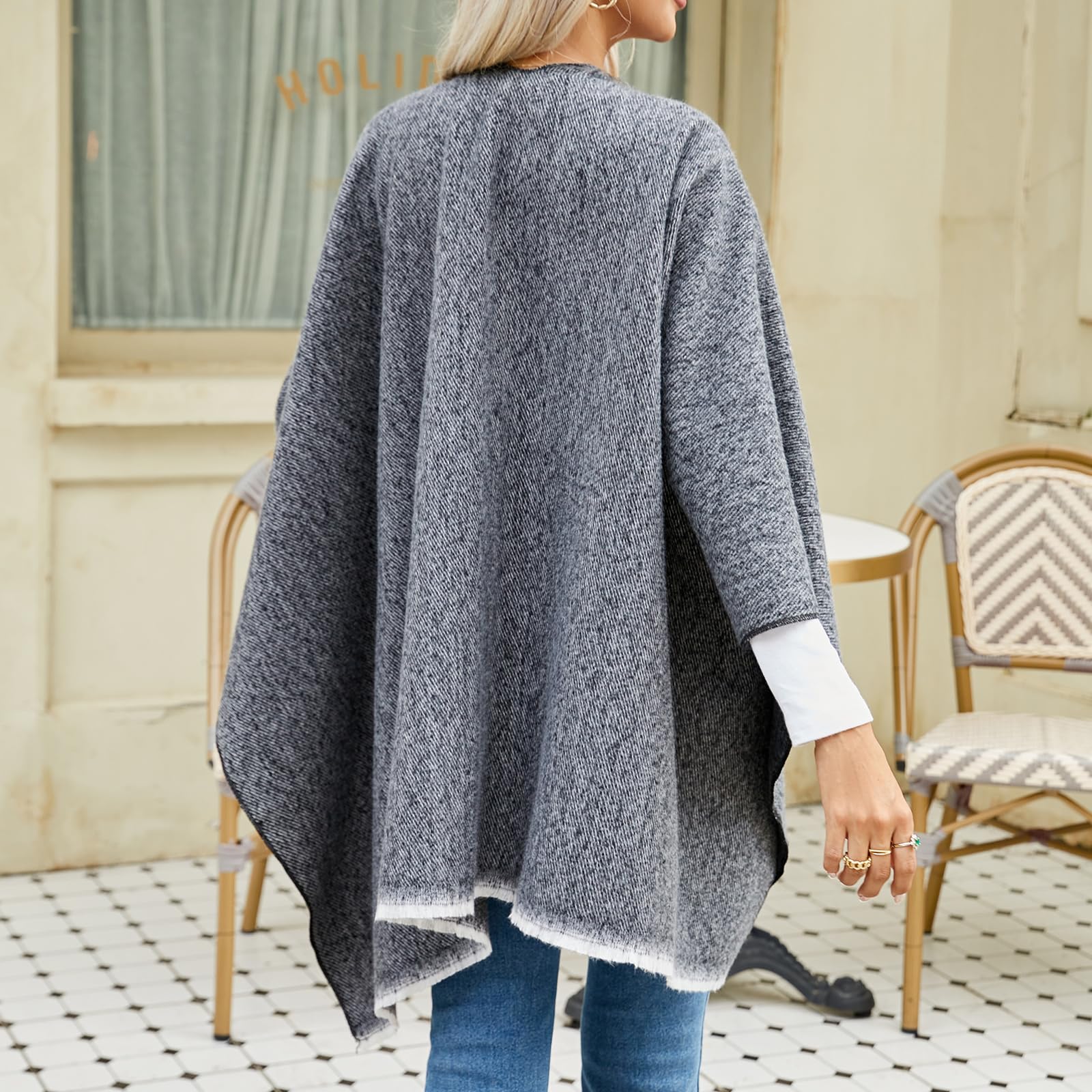 Scialle avvolgente poncho da donna caldo mantello cardigan aperto davanti elegante scialli per primavera autunno inverno
