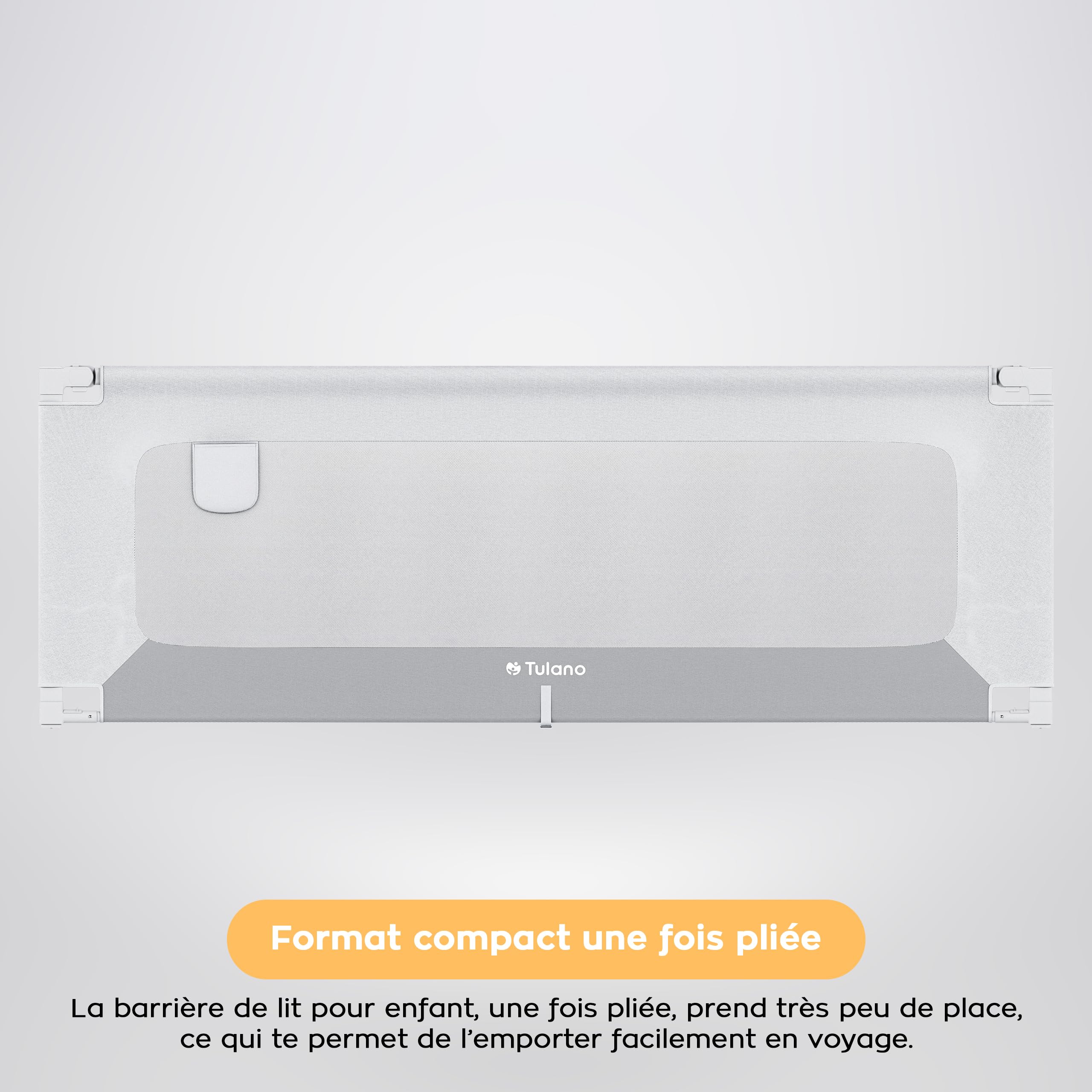 TULANO Cover 40 – Barrière de lit pour Enfant 200 cm – Barrière de sécurité Rabattable – Réglable en Hauteur – Protection Anti-Chute – Compatible lit Adulte – Matelas 10–28 cm – Blanc/Gris