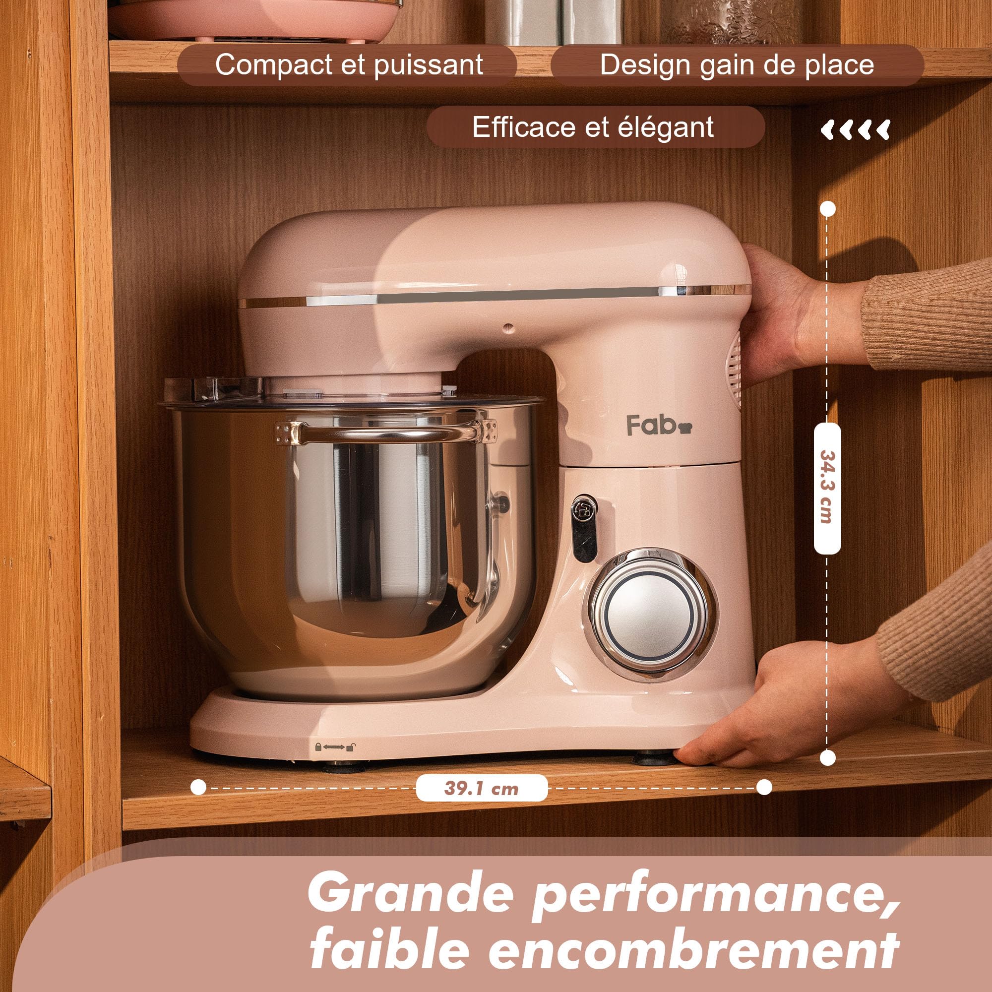 Fab by Kitchen in the box Robot Pâtissier 8L Grande Capacité, Batteur sur Socle 2000W, Pétrin Professionnel avec Fouet, Batteur Plat, Crochet Pétrisseur, 10 Vitesses + Pulse, Bol Inox