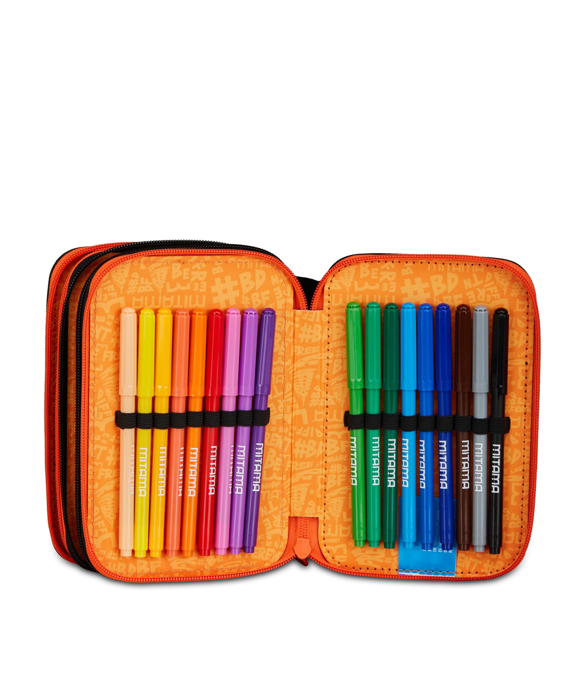 Mitama Estuche Escolar con 3 Compartimentos, Triple Doble Ball, Contenido 47 Piezas, Completo de lápices, rotuladores, portalápices Escuela Primaria niño