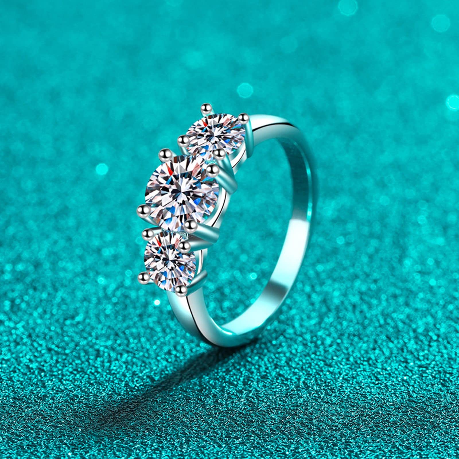 Gualiy Anelli Fidanzamento in Argento, Anelli Fidanzamento Donna 3 Pietra Anello con Moissanite/Zircone Anelli