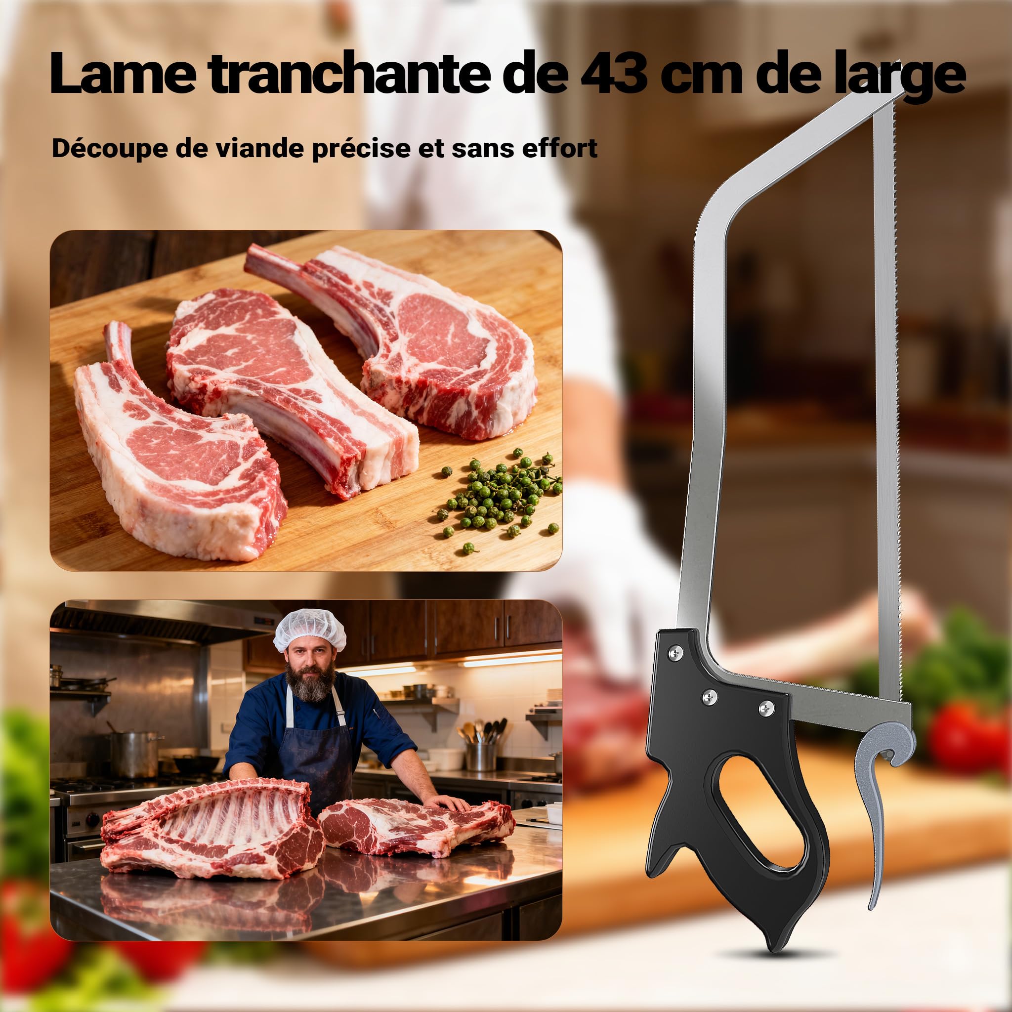 Wiltec XL Professional Butcher Saw - 600 x 26 x 160 mm - 43 cm Blade - with PVC Non-Slip Handle - Kitchen Tool - Manual Deli Cutter - for Meat and Large Bones