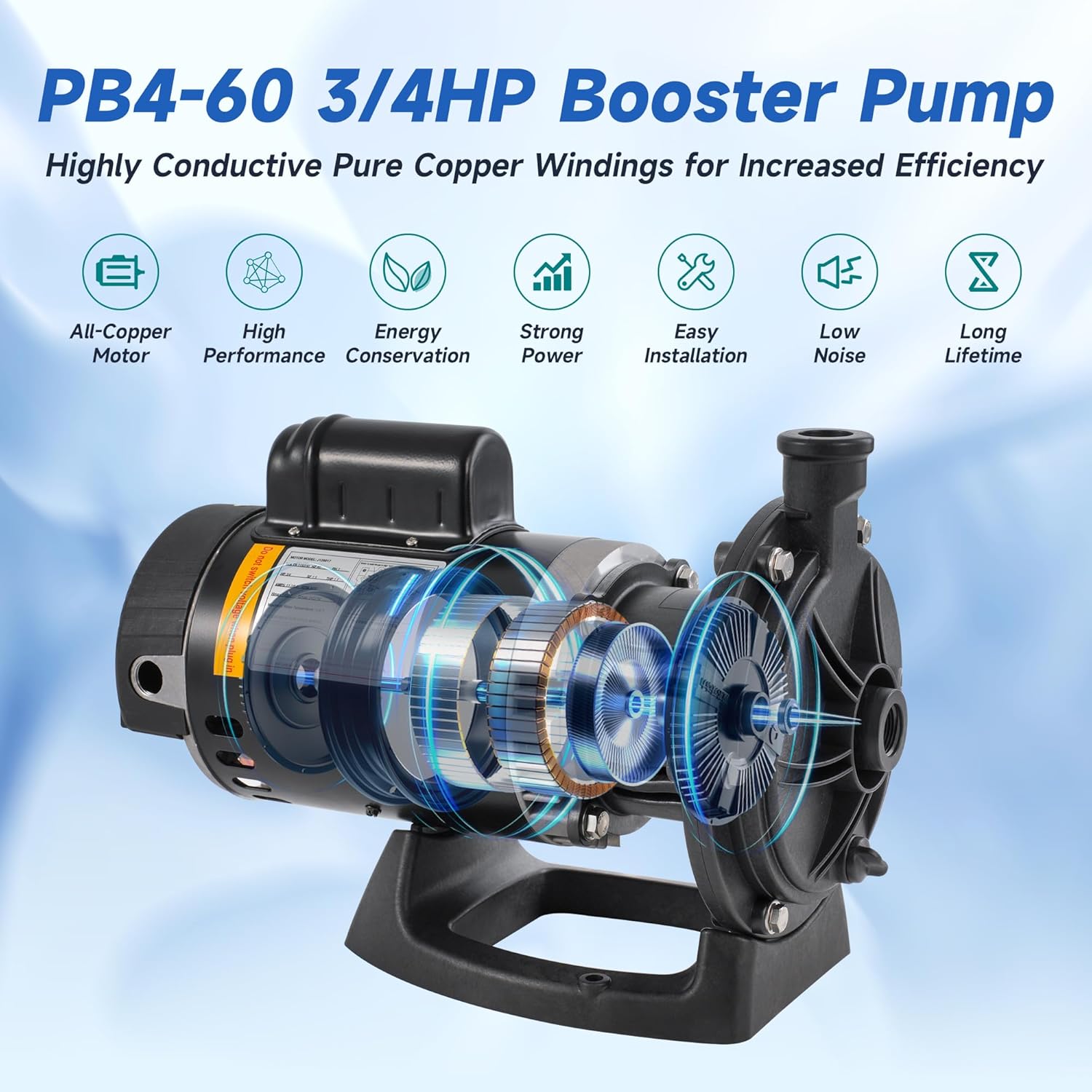 Upgraded Anti-Leak PB4-60 Booster Pump 3/4 HP, 115V/230V Knob-type Dual Voltage switching, 60HZ, Replacement for Polaris PB4-60, Compatible with Polaris 180-480 & Major Pressure Side Pool Cleaners