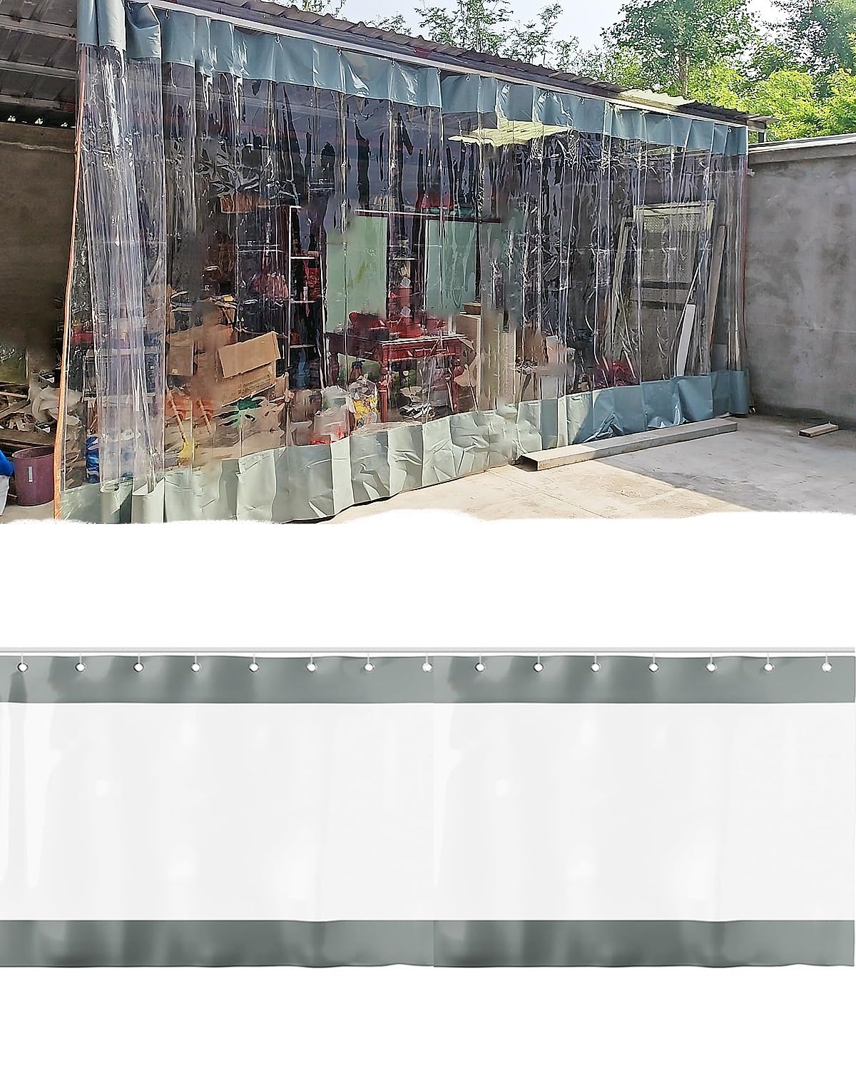 Rideau Exterieur Impermeable Rideau Séparation Vinyle avec Rail pour Terrasse Pergola, Rideaux Séparation Isolés Ouverture Fermeture Coulissantes Garage, Cloison Coulissante(W5xH1.8m/16x6ft)