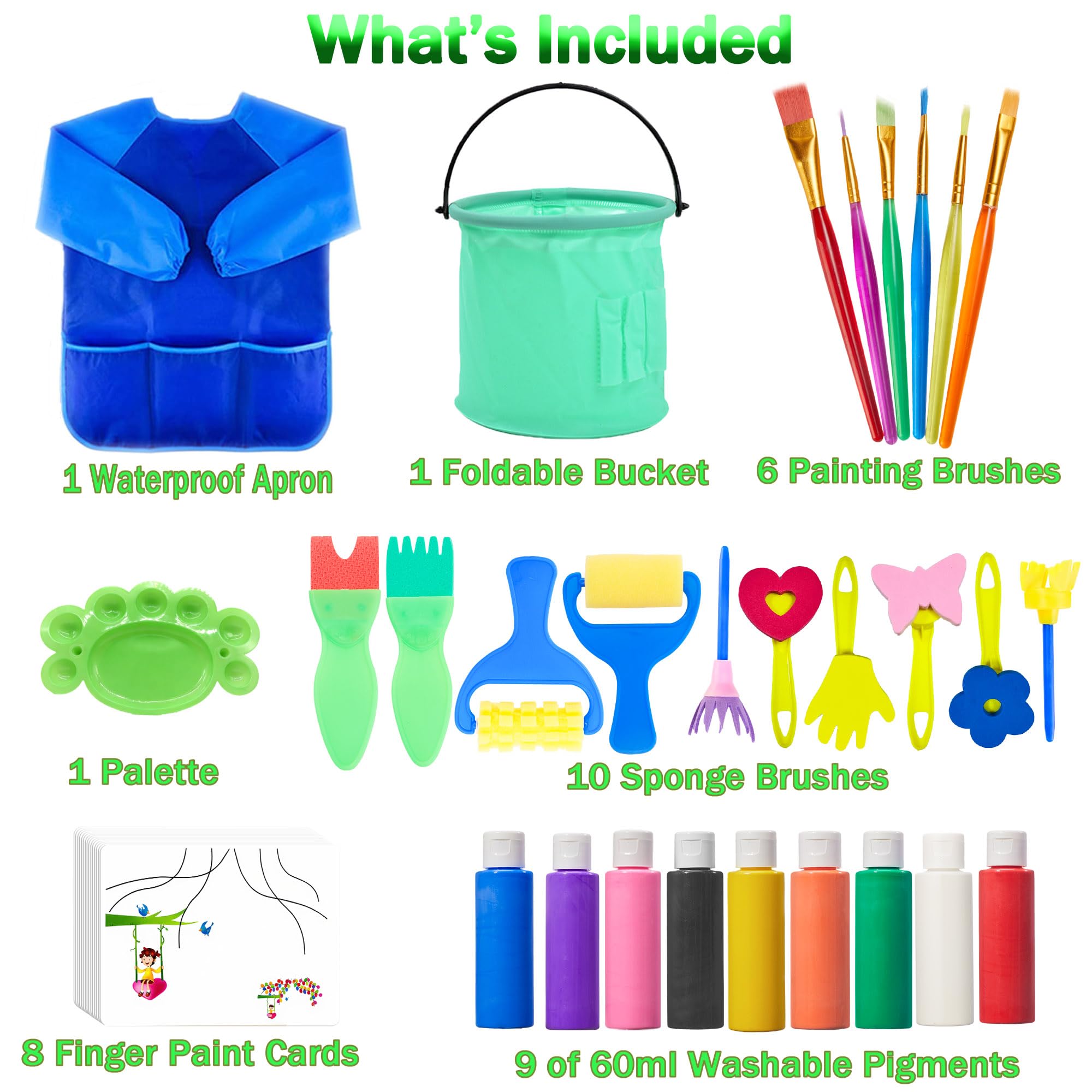 Lubibi Pintura de Dedos para Niños Lavable,Juego de pintura para dedos,con Pinceles, Esponjas, Tarjetas y Paleta,Delantal Pintura Niños,Juguetes Dibujo,Niños Pintura Temprana Artes DIY Artesanías