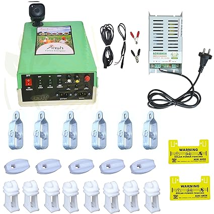 AGRIANSH Zatka Machine Full Set 40 Acres Capacity with AC DC Adapter, Heavy Virgin Plastic White Insulators, Tightener and Danger Boards for Perfect Agricultural Fencing