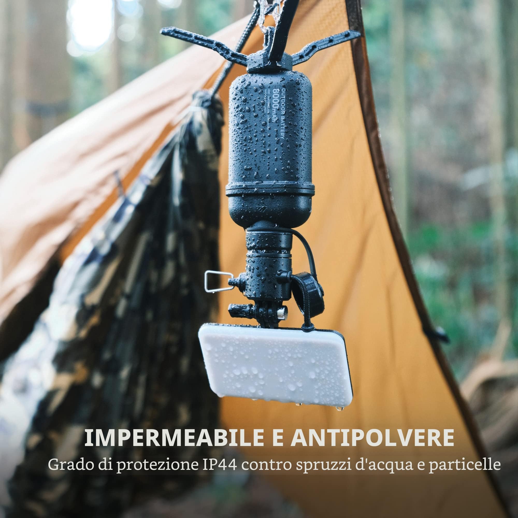 ELECOM Nestout, torcia a LED da campeggio con mini treppiede, dimmerabile con luce LED alimentata tramite USB, IP44, resistente all'acqua e alla polvere, 30-1000 lumen, lanterna portatile per power