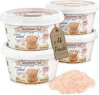 Nortembio Sal Rosa del Himalaya 4 x 200 g Grano Fino (1–2 mm) Origen Pakistán Sal Mineral Natural sin Refinar para Uso Culinario. Gratis eBook con Recetas!
