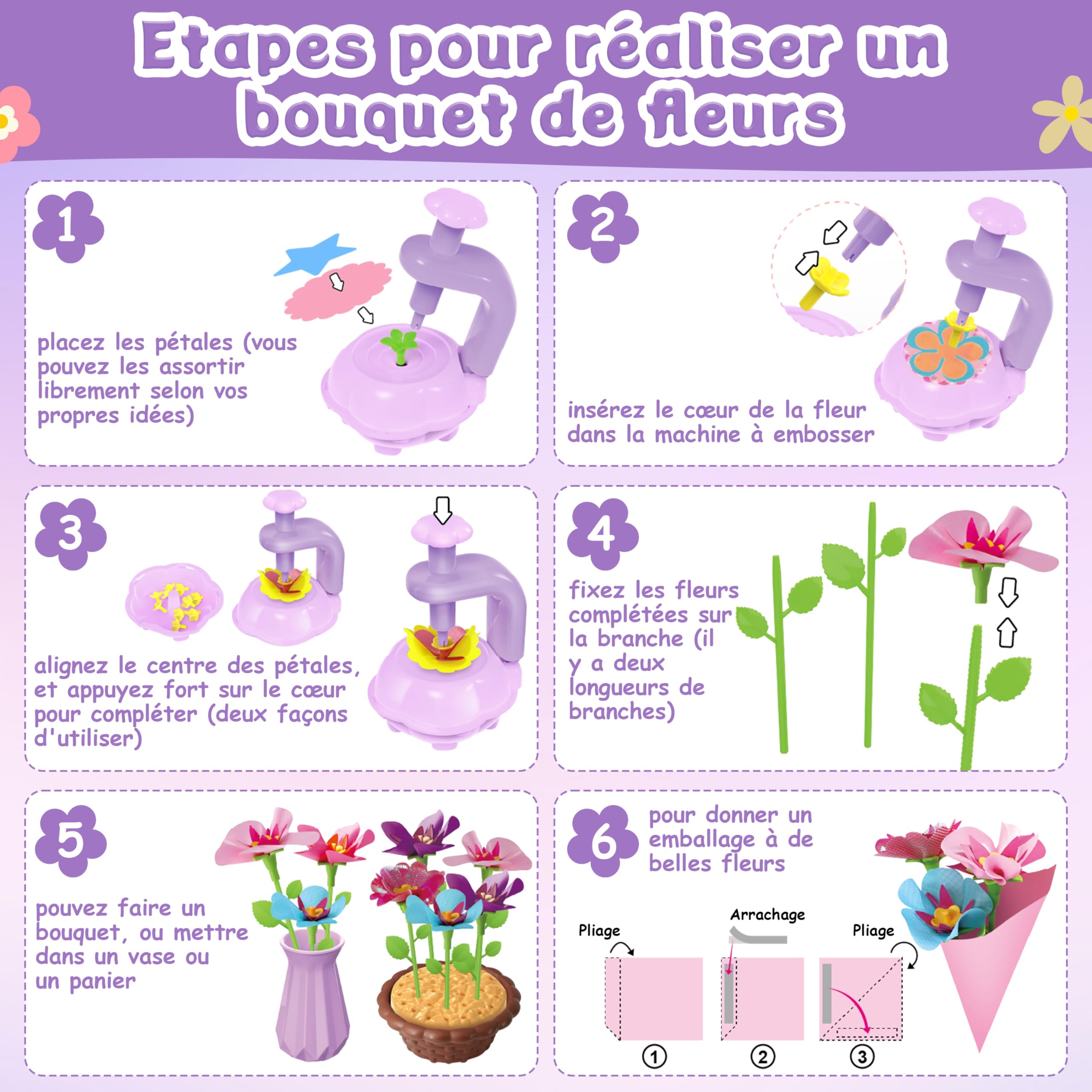 Charmofun Activité Manuelle Fille, Création Bouquet avec Machine à Fleurs, Jouet Fleurs Enfant 3 Ans+