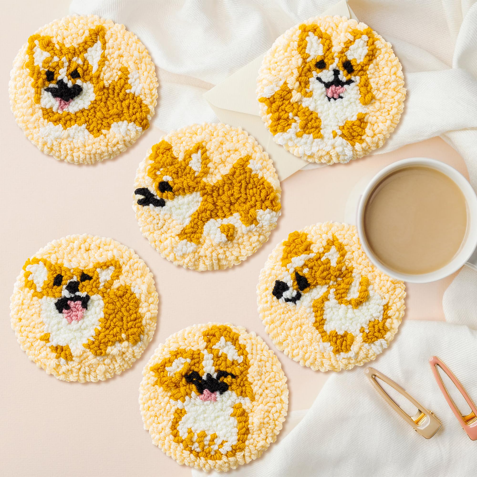 WATINC 22PCS Corgi DIY Art Craft Sewing Coaster for Toddlers Christmas Gifts Needle Punch Coaster Embroidery Making Kit Corgi Handmade Beginner Easy Embroidery Kit with Instruction for Kids Adults - Image 4