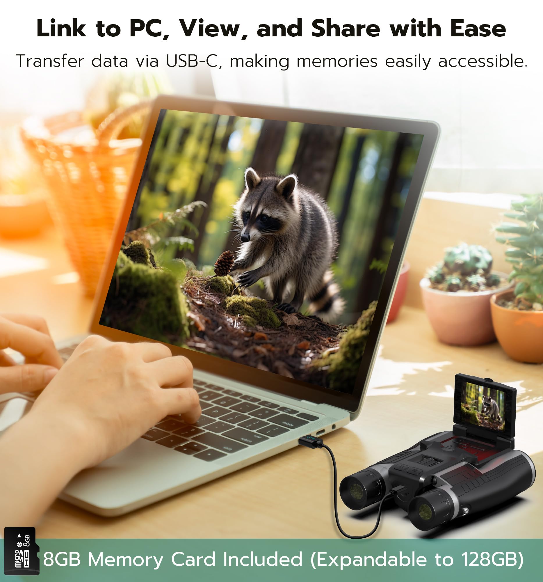 Anweller Binocolo con fotocamera, 12 x 32, ad alta potenza, per adulti e bambini, per bird watching, nave da crociera, caccia, viaggi, escursioni, giochi sportivi, concerti, con scheda da 32 GB