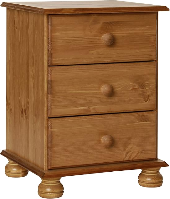 Furniture To Go Copenhagen 3-Drawer Bedside, 58 x 44 x 39 cm, Antique Pine