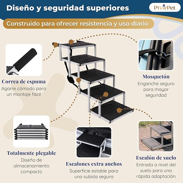 Foto 4 de 8 de Escalera para Perros Coche Plegable - 4, 5 o 6 Peldaños para Maleteros Bajos y Altos (63–81 cm)