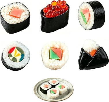 6 Pcs Simulation Fake Sushi, Artificial Lifelike Nigiri Onigiri Dessert Susi Food Model Sushi for Decoration Display Props Model Rice Roll