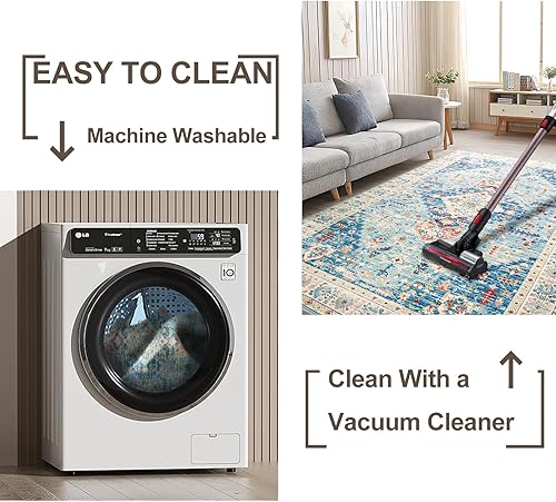 Miniatura 2 de Alfombras vintage de 3 x 5 pies para sala de estar, alfombra de área lavable a máquina, antideslizante, sin pelusas, alfombra envejecida para sala