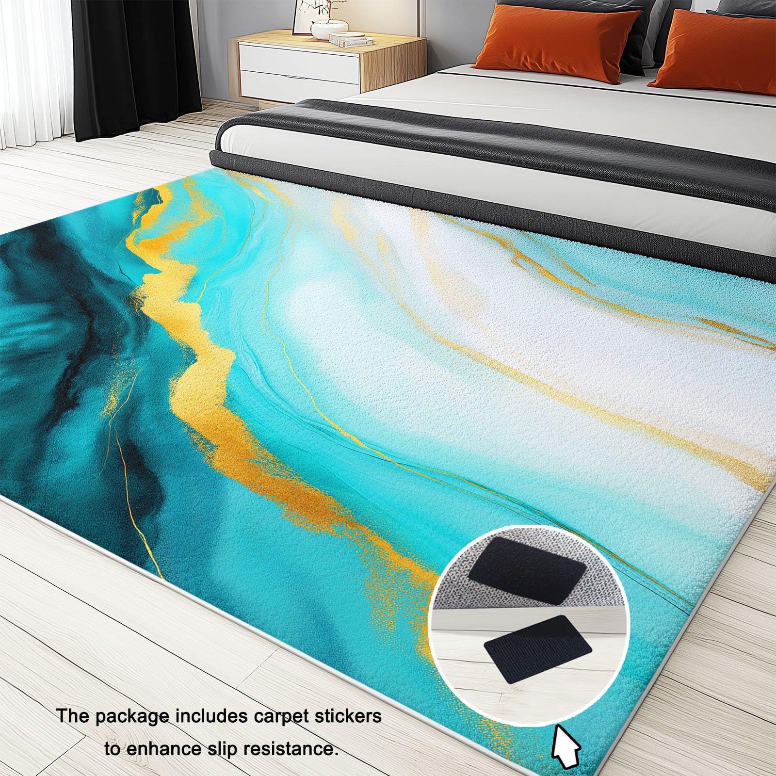 Générique Design Aquarelle Tapis Antidérapant et léger, 140 x 200 cm Tapis Poil Ras Doux Lavable, Marbre Motif De Vagues pour Cuisine Salle à Manger Chambre Adulte et Ado entrée