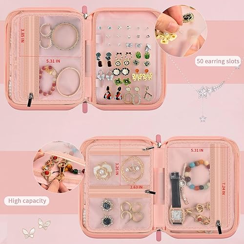 Miniatura 4 de Peciue Caja organizadora de joyas de viaje, cajas de soporte para adornos para mujeres, bolsas de almacenamiento con cremallera para collares,