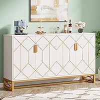 Vista 8 de Tribesigns White Gold Storage Cabinet with Door and Adjustable Shelves for Living Room, Modern Floor Cabinets Long Sideboard Buffet Golden Coffee