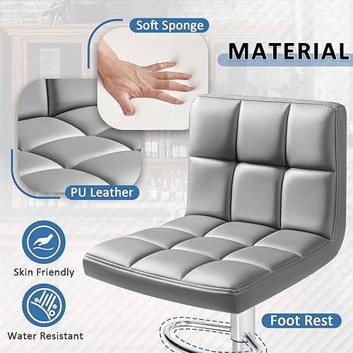 Miniatura 4 de Homall Taburetes de bar modernos de piel sintética, ajustables, giratorios, hidráulicos sin brazos, taburete de bar cuadrado de altura extra con