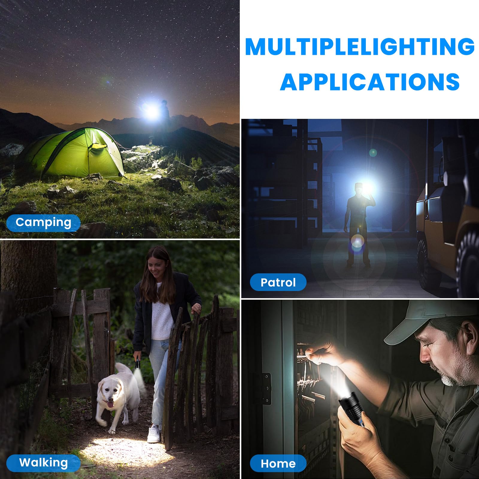 Linterna recargable de 90.000 lúmenes altos, paquete de 3 luces LED brillantes con 5 modos, linterna impermeable de mano para camping, hogar, exteriores