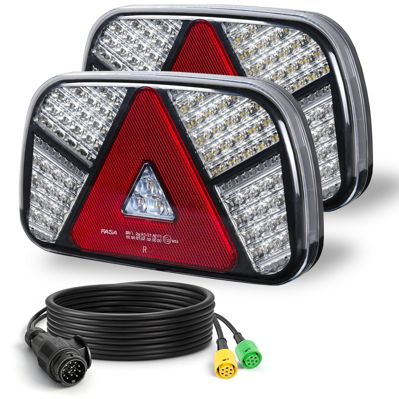 2 Piezas de luz trasera del remolque Kit, 12v/24v impermeable Indicador, freno, marcha atrás, niebla, reflector de luz con 5,5 m de largo 6 Core Cable para Camión Caravana