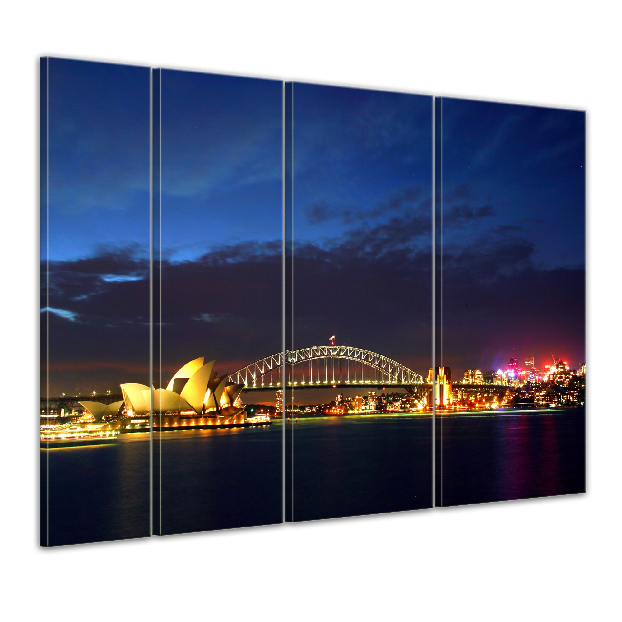 Bilderdepot24 Bild auf Leinwand | Sydney Opera House und die Harbour Bridge in 180x120 cm 4 tlg. als Wandbild XXL | Wand-deko Dekoration Wohnung modern Bilder | 202701