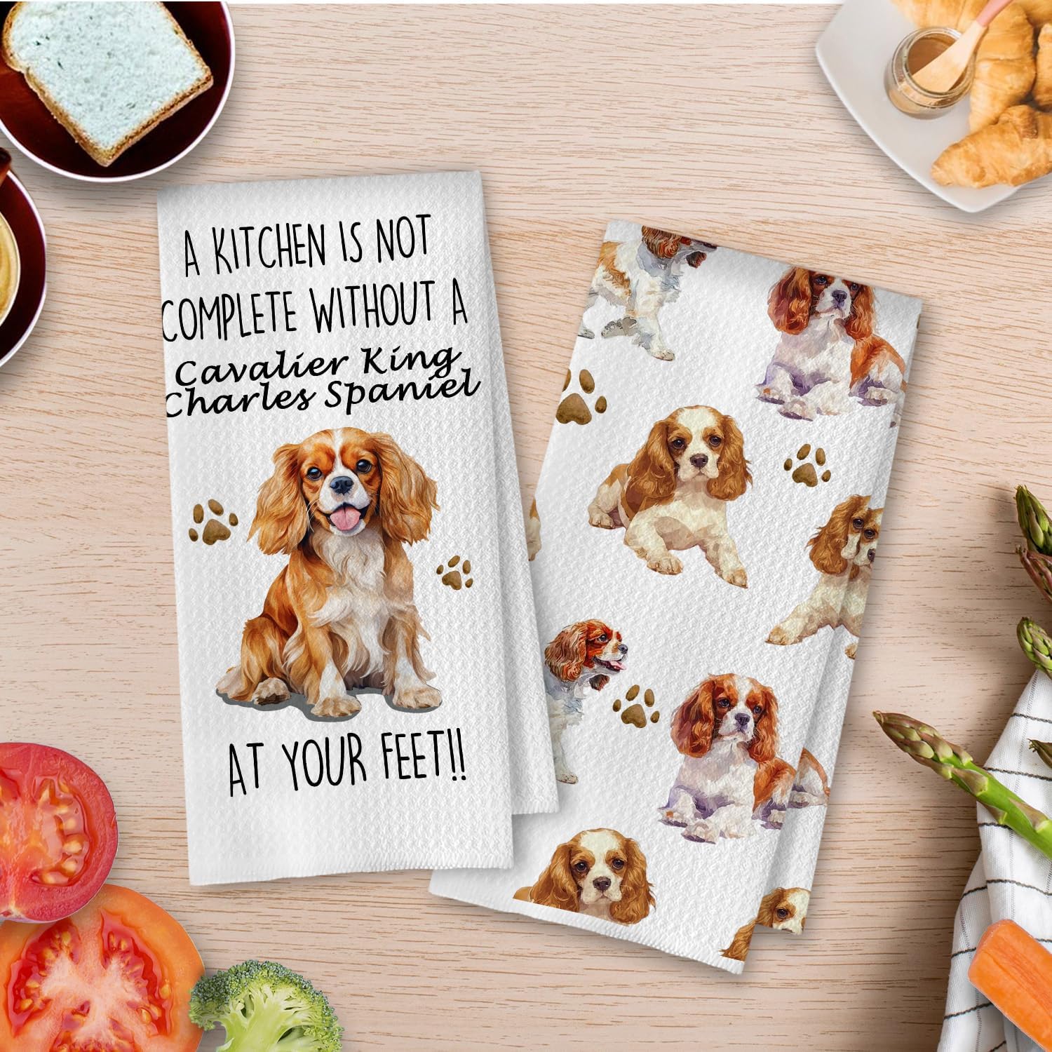 Cavalier King Charles Spaniel Kitchen Towels 16x24 Inch, Funny King Charles Cavalier Gifts Decorative Waffle Weave Dish Towels, Dog Lovers Mom Gifts Hand Tea Towel Set of 2 - Image 2