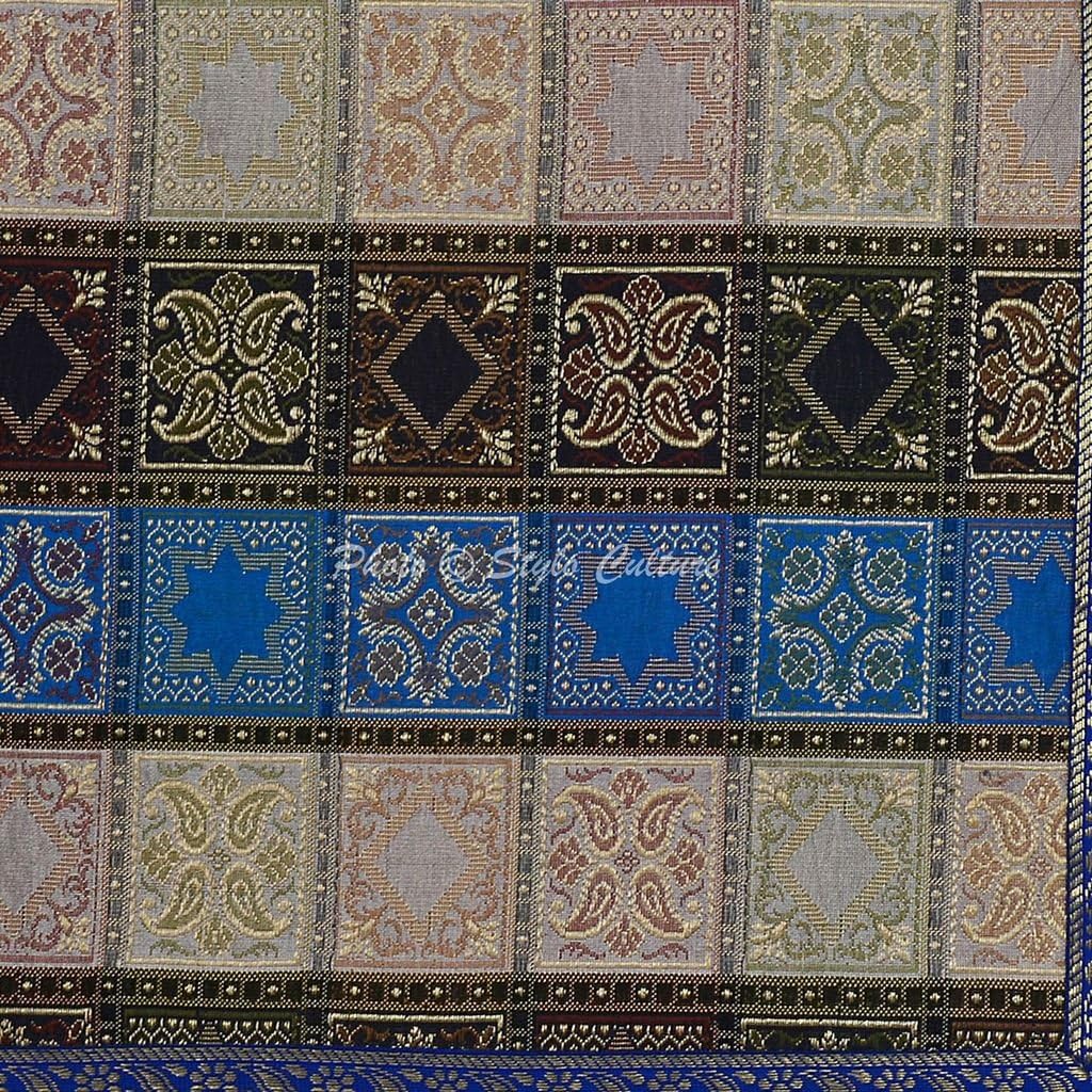 Indian Decorative Sofa Couch Accent Throw Pillow Covers 40x40 cm Brocade Bed Room Dark Blue Floral Jacquard Square Luxury Zippered Ethnic 16x16 Inch Cushion Covers - 5 Pcs