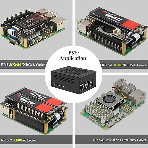 Miniatura 3 de Geekworm Funda metálica P579 PCIe con enfriador activo oficial Pi 5 para Raspberry Pi 5 compatible con adaptador PCIe a NVMe