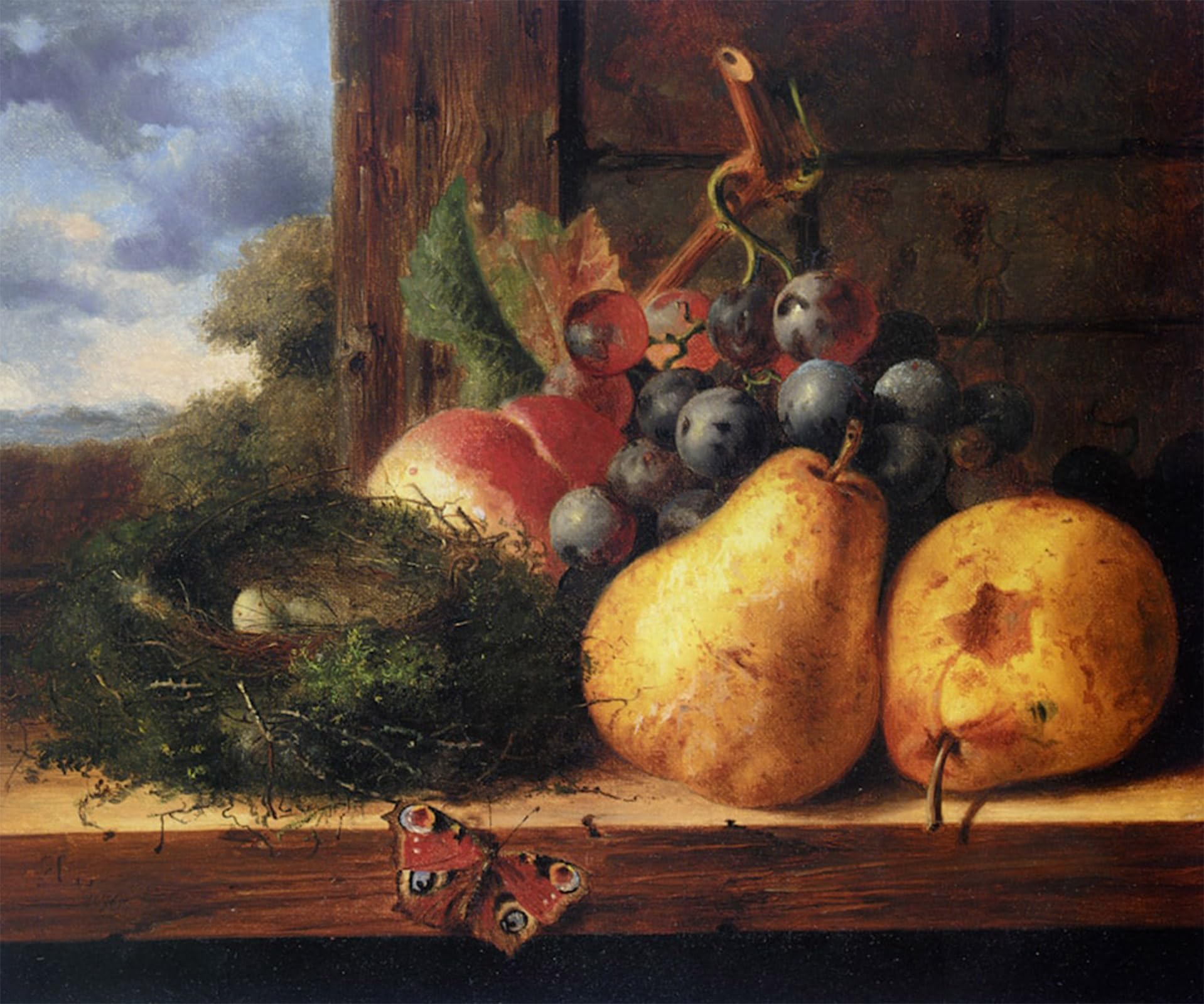 POSTERIIk Vintage Classic Picture Landscape Artwork Still Life with a Birds Nest and Fruit by Edward Ladell Portrait Canvas Painting for Office Home Decor 60x90cm