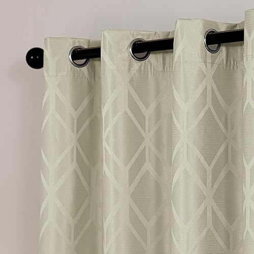 Miniatura 2 de Tienda Basics Cortinas Jacquard 100% opacas de 2 piezas, cortinas para sala de estar y dormitorio, tratamiento de ventana con aislamiento térmico,