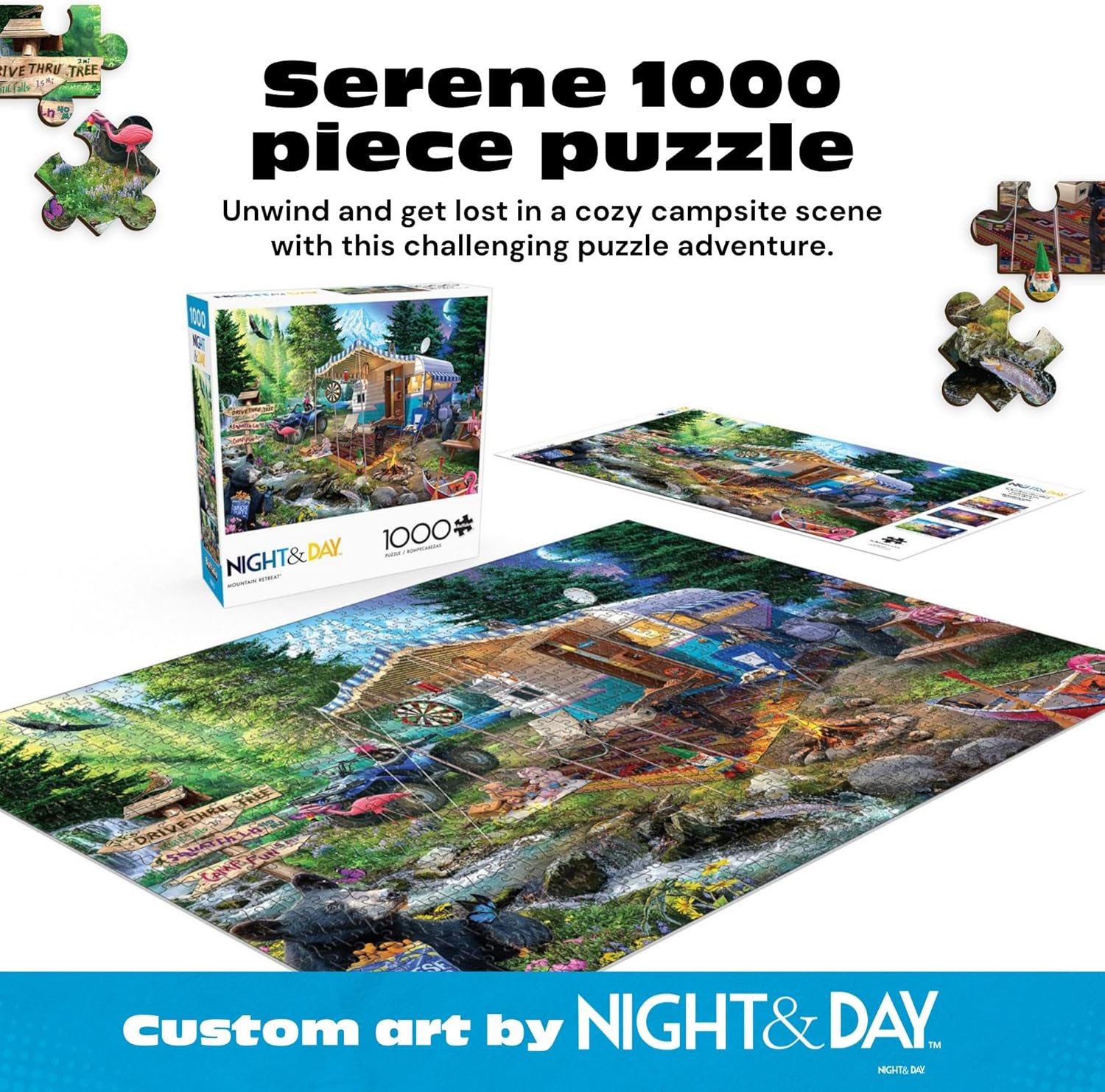 Buffalo Games - Mountain Retreat - Jeff Haynie - 1000 Piece Jigsaw Puzzle for Adults, Challenging and Colorful Camping Scene, Precision-Cut Pieces, Includes Full-Color Poster