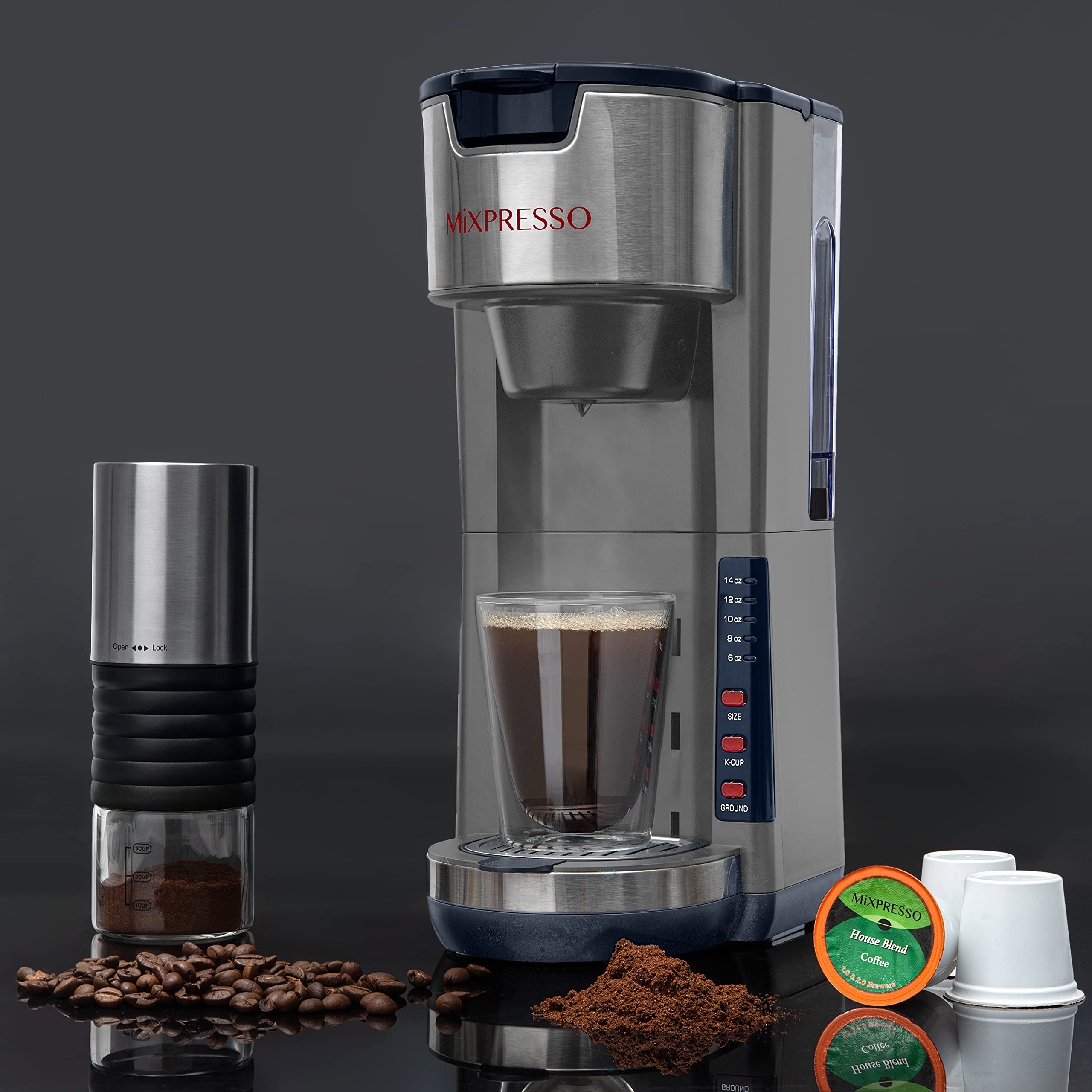 Mixpresso Single Serve 2 in 1 Coffee Brewer KCup Pods Compatible