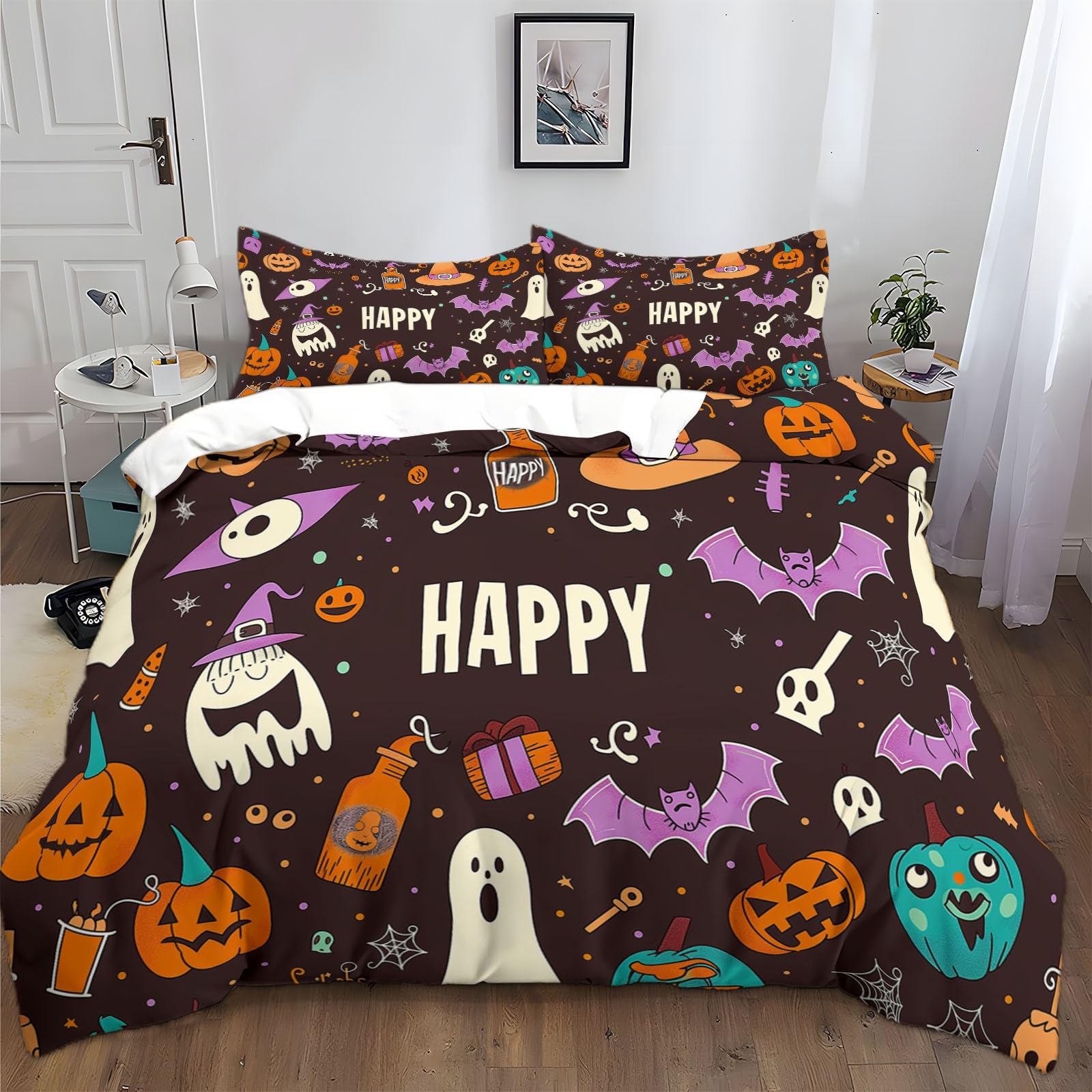 Housse de couette Halloween citrouilles pour cocooning automnal en parure de lit