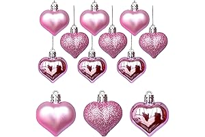 12Pcs Pink Heart Ornaments Multi Finish Baubles for Christmas Tree