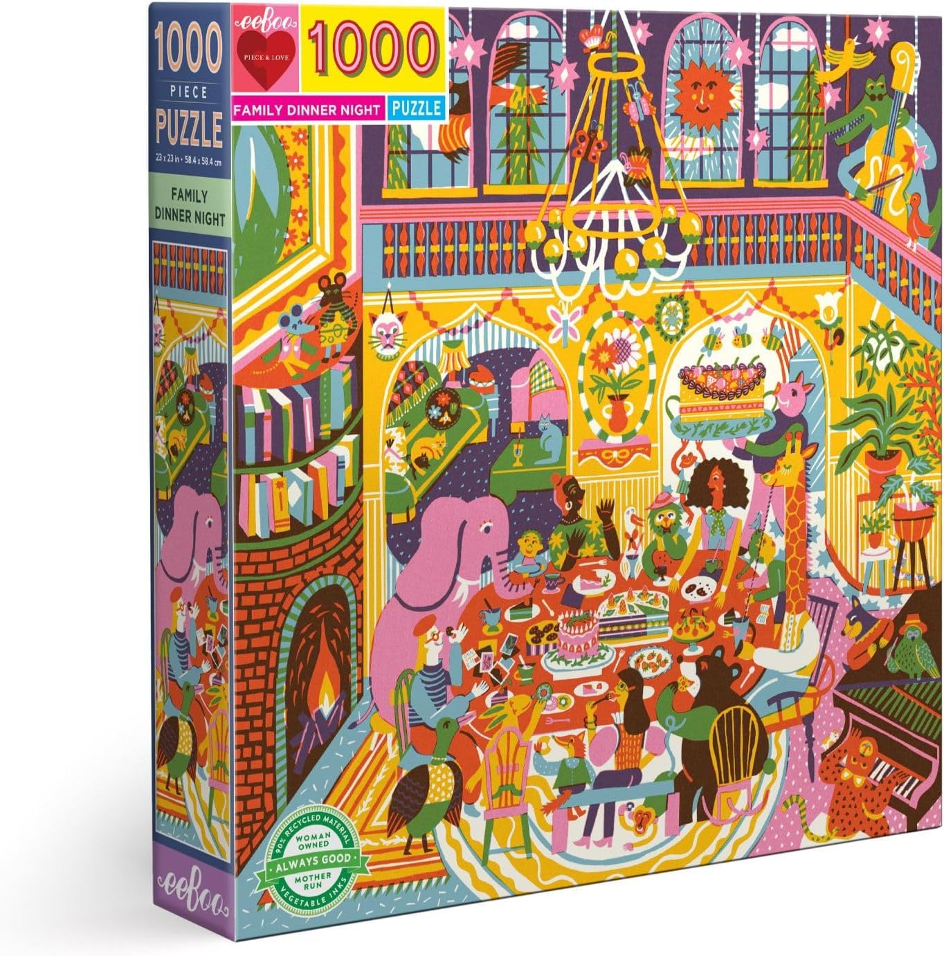 eeBoo: Piece and Love Family Dinner Night 1000 Piece Square Jigsaw Puzzle, Sturdy Puzzle Pieces, A Cooperative Activity with Friends and Family