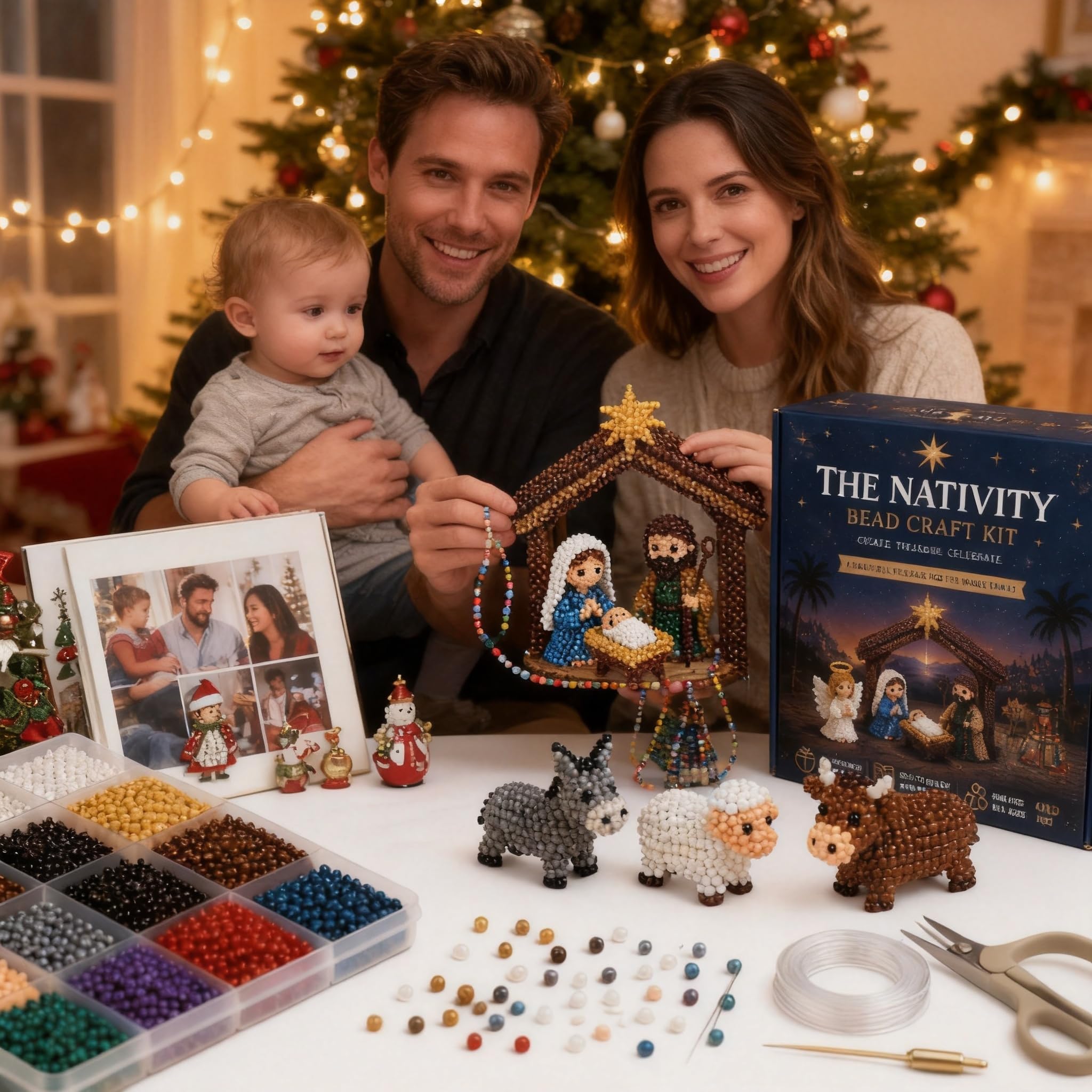 Hamosky Kit fai da te con perline 3D a forma di animale, con perline 3D fatte a mano, kit fai da te per principianti, con istruzioni passo passo per adolescenti (scena del presepe)