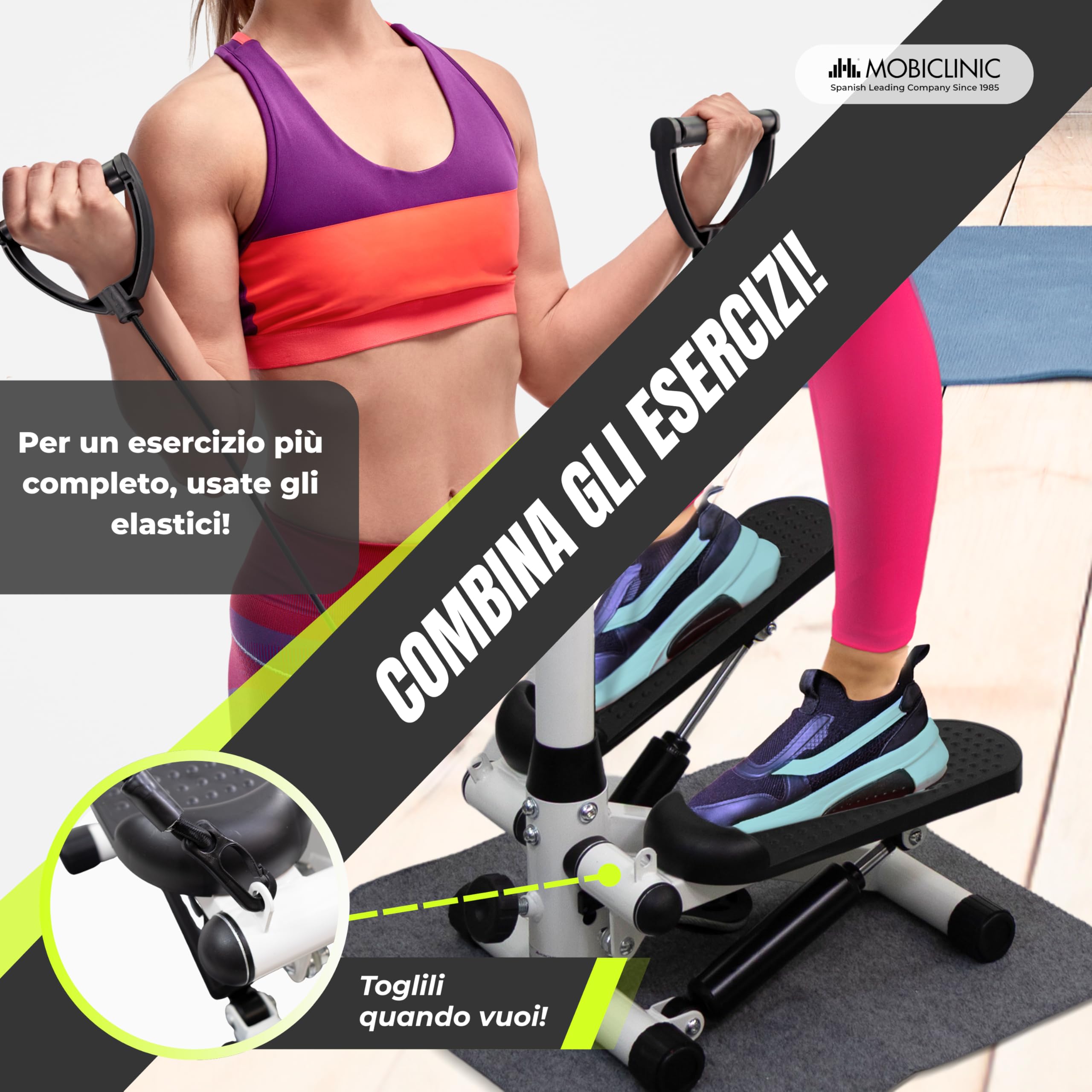 Mobiclinic®, Stepper con Manubrio, Altezza Regolabile, Monitor LCD, Intensità Regolabile, Pedali Antiscivolo, Macchina Step-by-Step, Compatta, Esercizi a Casa, Step-Pro