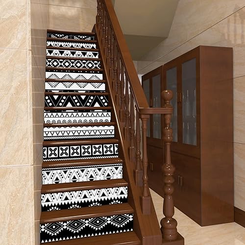 Miniatura 4 de Adhesivos autoadhesivos con patrón azteca, para pelar y pegar, elevadores de escaleras, calcomanías decorativas para escalones, 7.1 x 39.4 pulgadas