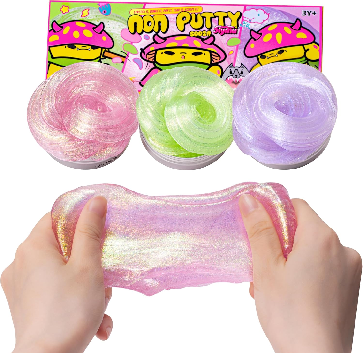 3 Pack Sparkling Set Putty Slime Kit - Sensory Fidget Toys, Stress Relief, Glitter, Non Sticky, Party Favors for Kids, Birthday Gifts for Girls and Boys