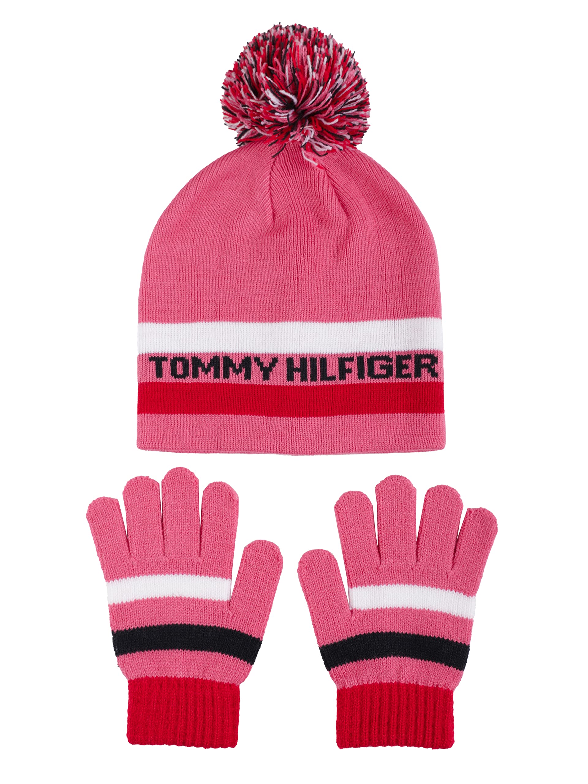 Tommy Hilfiger Mädchen Tommy Striped Beanie und Magic Glove Set Mütze