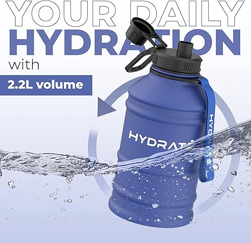 Miniatura 5 de HYDRATE Botella de agua de acero inoxidable de 74 onzas, botella de agua de metal sin BPA para gimnasio, ejercicio, jarra de agua con práctica