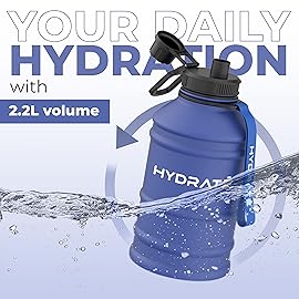 HYDRATE 74 Oz Stainless Steel Water Bottle - BPA Free Metal Water Bottle for Gym, Exercise - Water Jug with Convenient Nylon Carrying Strap and Leak-Proof Screw Cap Water Bottles for Men, Women, Adult