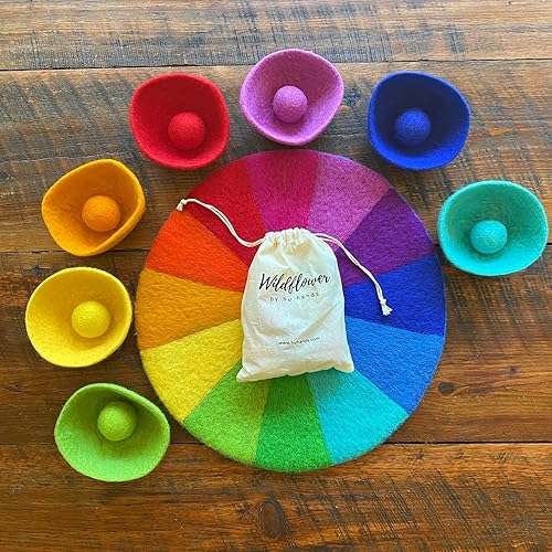 Wildflower by hu hands Juego de tapete de juego Rainbow para niños, bolas de fieltro, cuencos de fieltro. Colores en juego de simulación, fiesta,