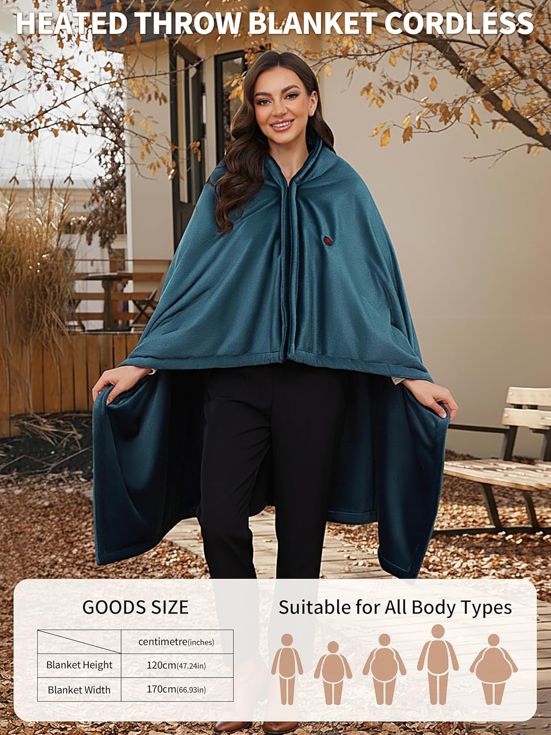 Heated Blanket Battery Operated, Electric Heating Blanket for Neck and Shoulders and Back, Portable Heated Shawl with Zipper and Pockets, 20000mAh, 3 Heating Levels, up to 8 Hours - Image 7