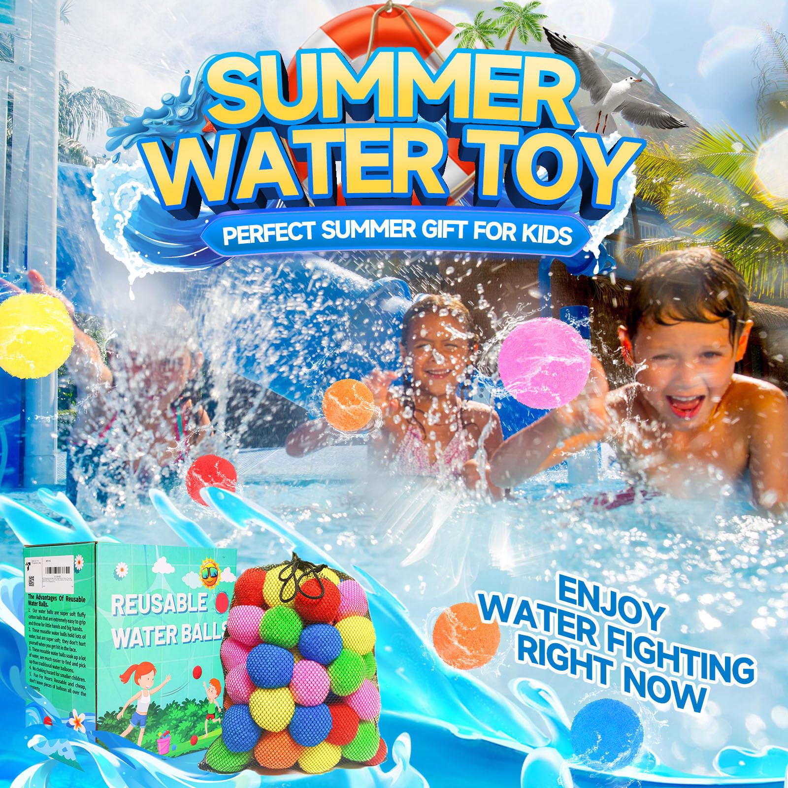90 bolas de agua reutilizables, globos de agua reutilizables para juguetes y juegos al aire libre, juguetes de agua para niños y adultos, niños y niñas, bolas de verano para diversión en la piscina y 5