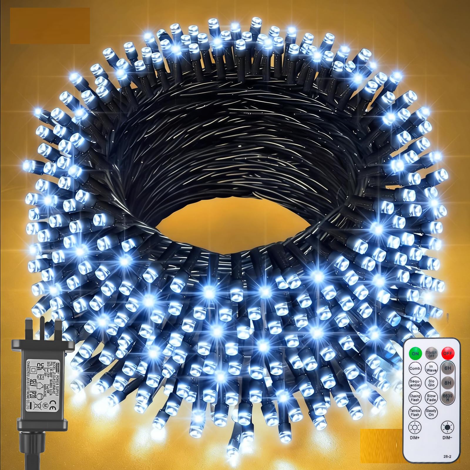 Jsdoin Cool White Christmas Tree Lights Plug In,20M 200 Led Outdoor Fairy Light Mains Powered, Waterproof String Light With Remote/8 Modes/Timer For Outside Indoor Garden Bedroom Decorations
