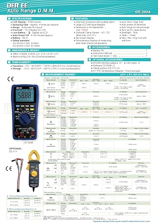 Taiwan Quality DER EE DE-208A High Accuracy DMM Digital Multimeter DCV ACV DCA ACA Resistance Diode Buzzer Capacitance Frequency Multi tester volt meters and RMS multimeters