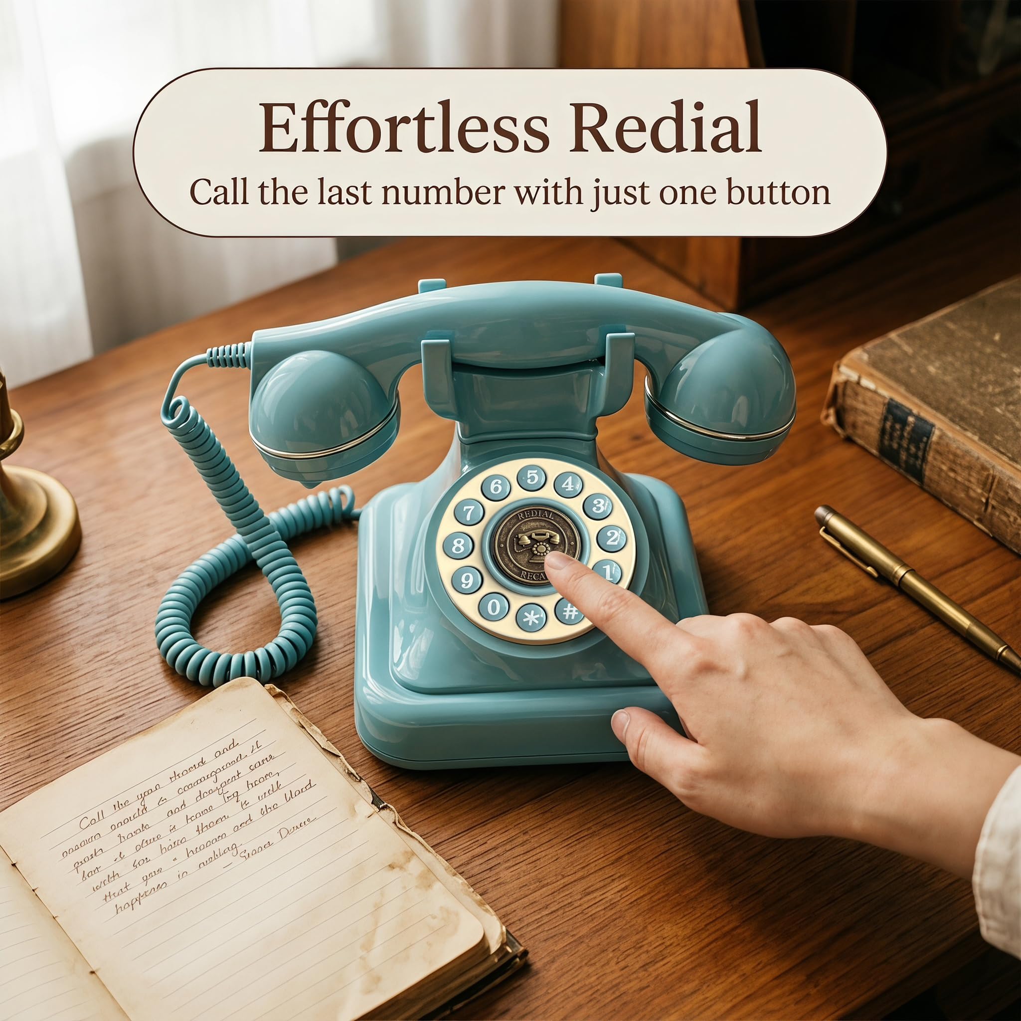 Telefono, telefono fisso retrò per casa, ufficio, hotel (blu)