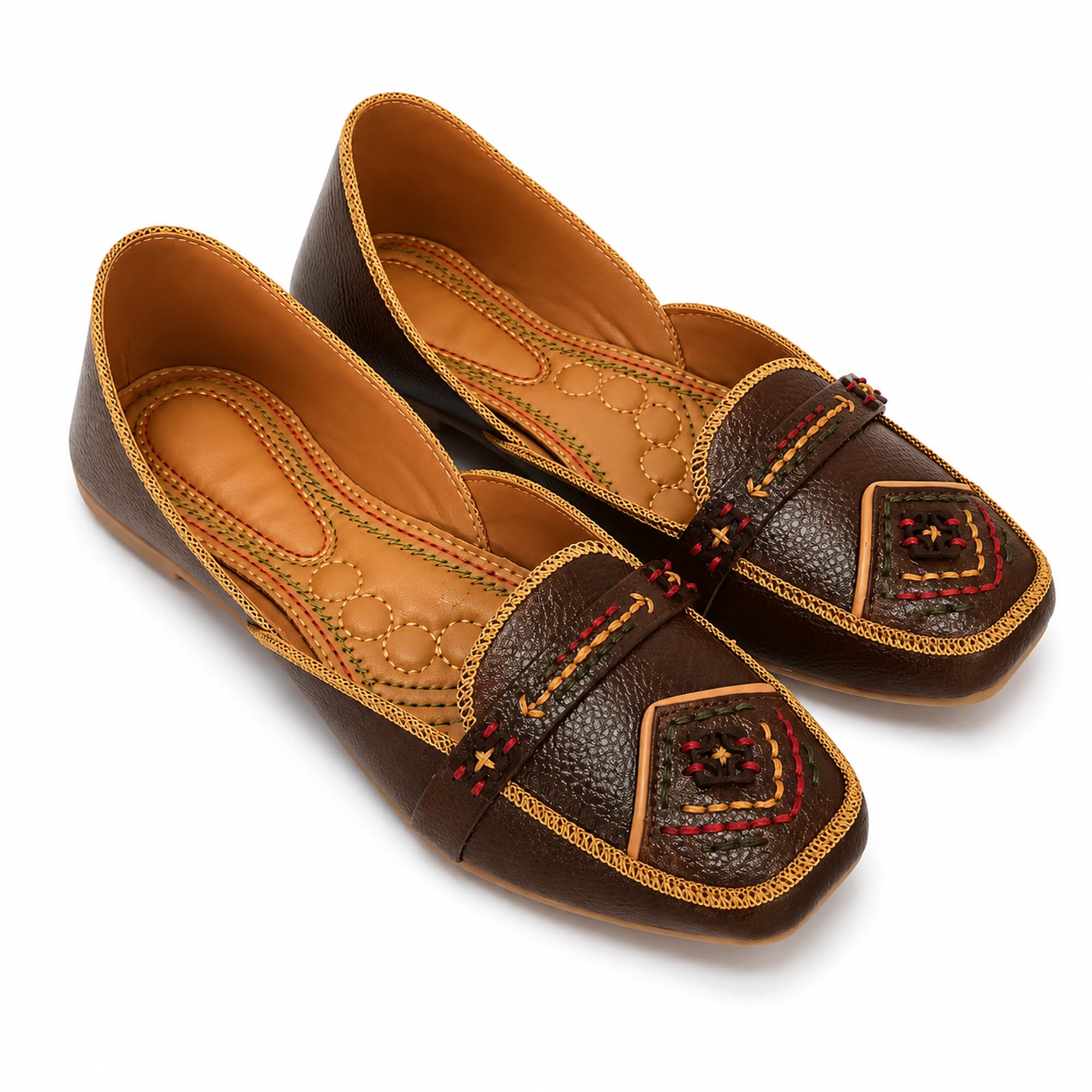Women Embroidered Ethnic Jutti Flats | Traditional Punjabi Mojari Shoes for Women & Girls | Brown & Tan-image-41